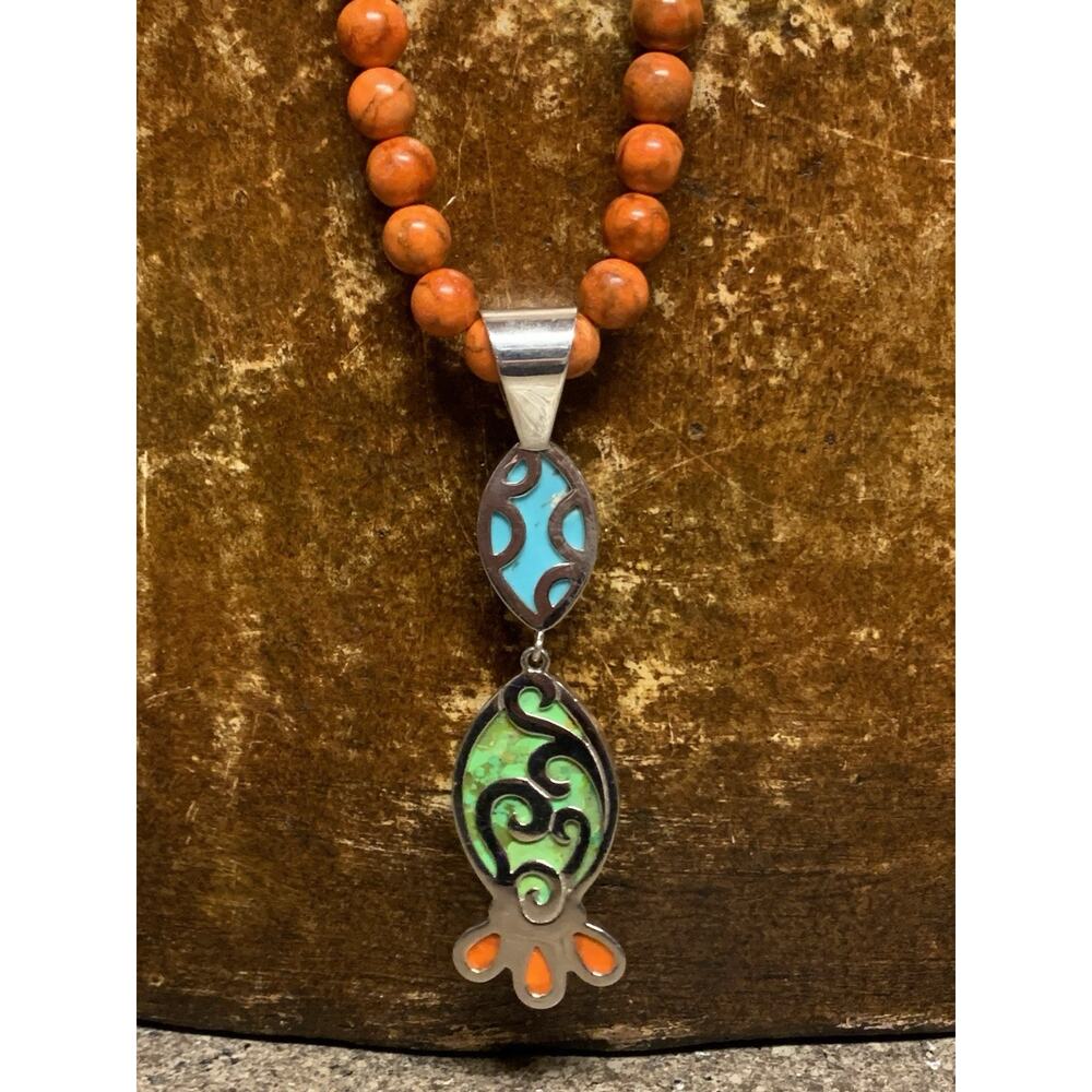 Jay King Necklace & Pendant Sterling Silver & Orange Jasper Necklace w/ Multi st - Picture 10 of 11